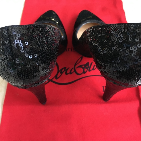 Christian Louboutin Black Paillettes Decollete Heels 38.5 New in Box! - Picture 3 of 8
